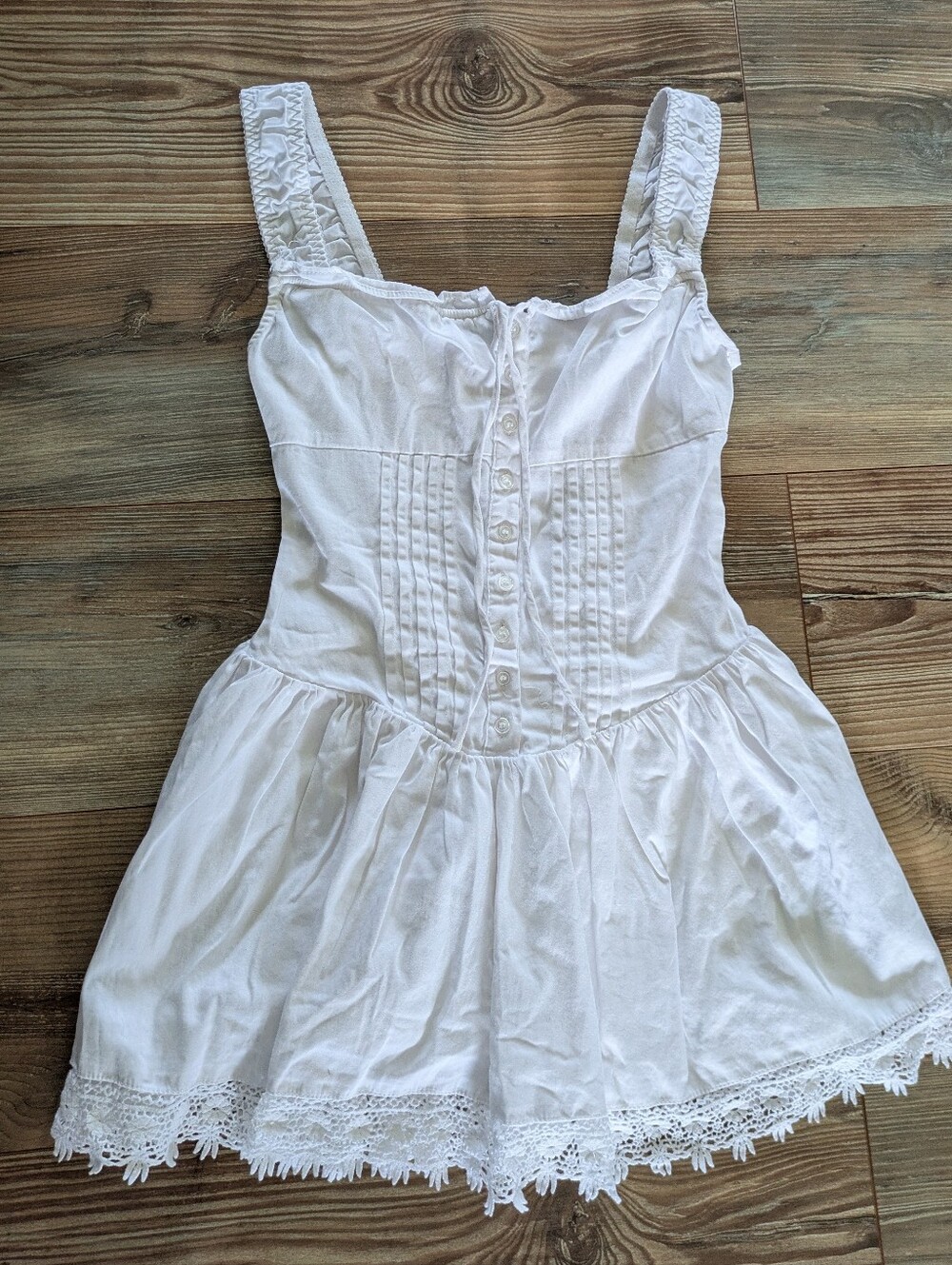 Forever 21 Solid White Lace Trim Button Sleeveless Lined Mini Dress Small
